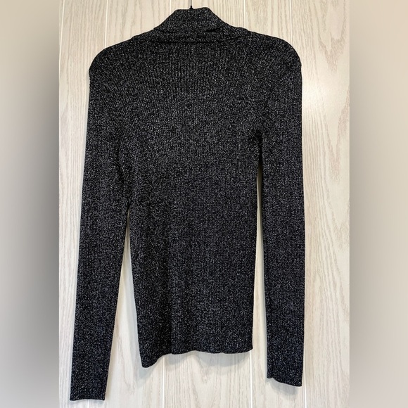 Express M Tight Ribbed Black Silver Metallic Turtleneck Sweater Sparkle EUC - Picture 2 of 3